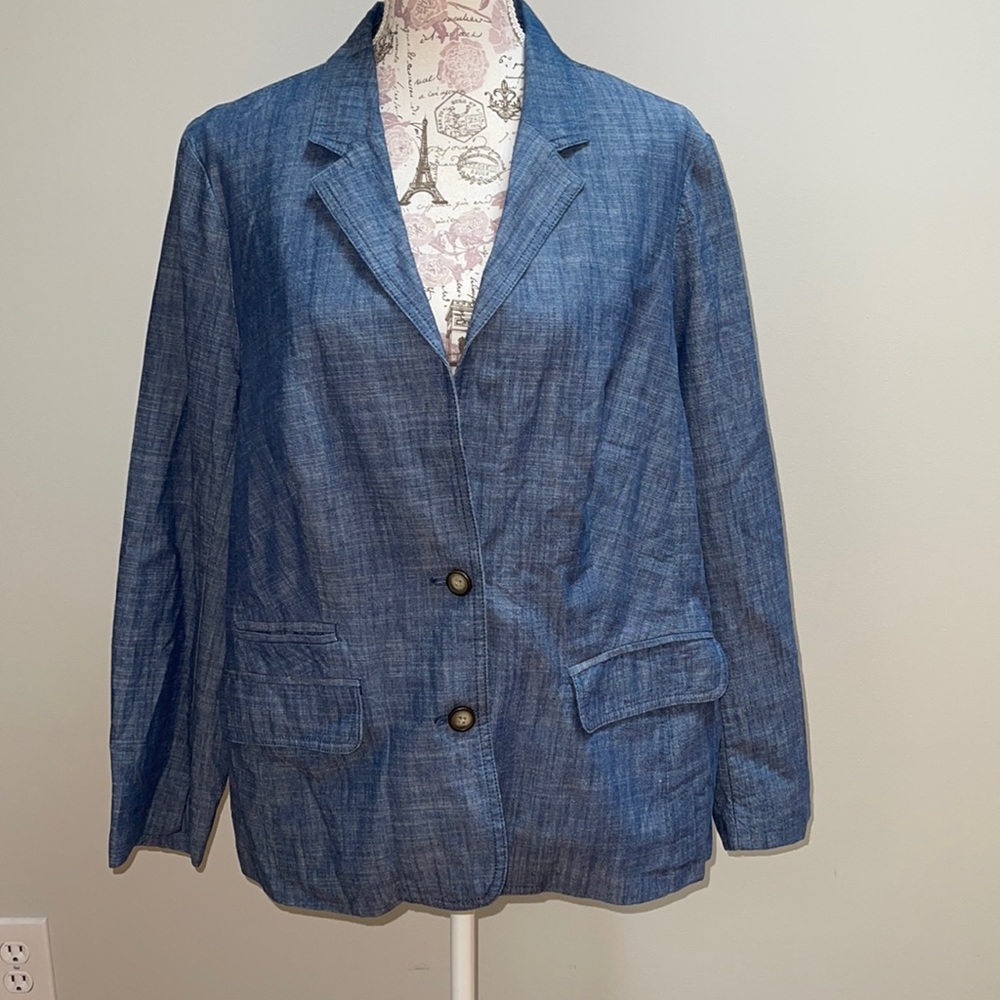 Women's Blue Denim-Style Blazer Jacket